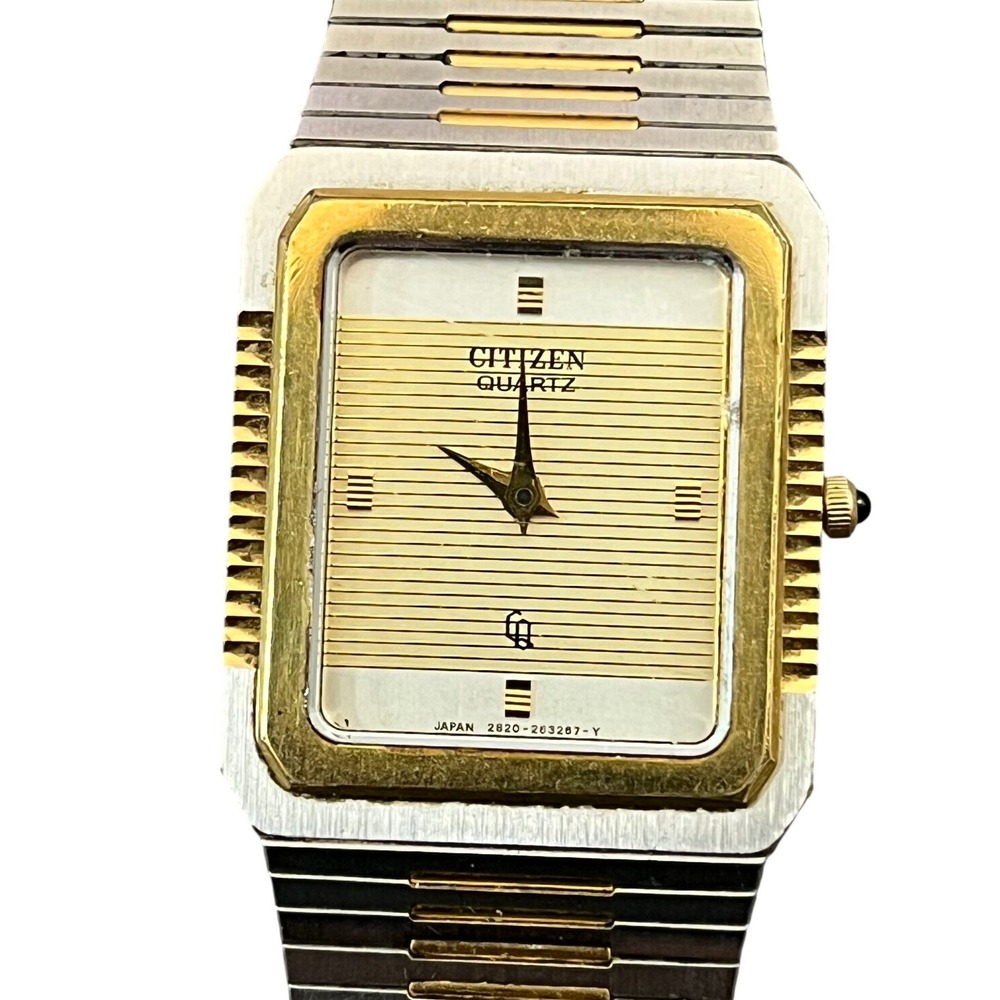 Vintage Citizen Watch Mens Silver Gold Two Tone Quartz Rectangular 2820-262093